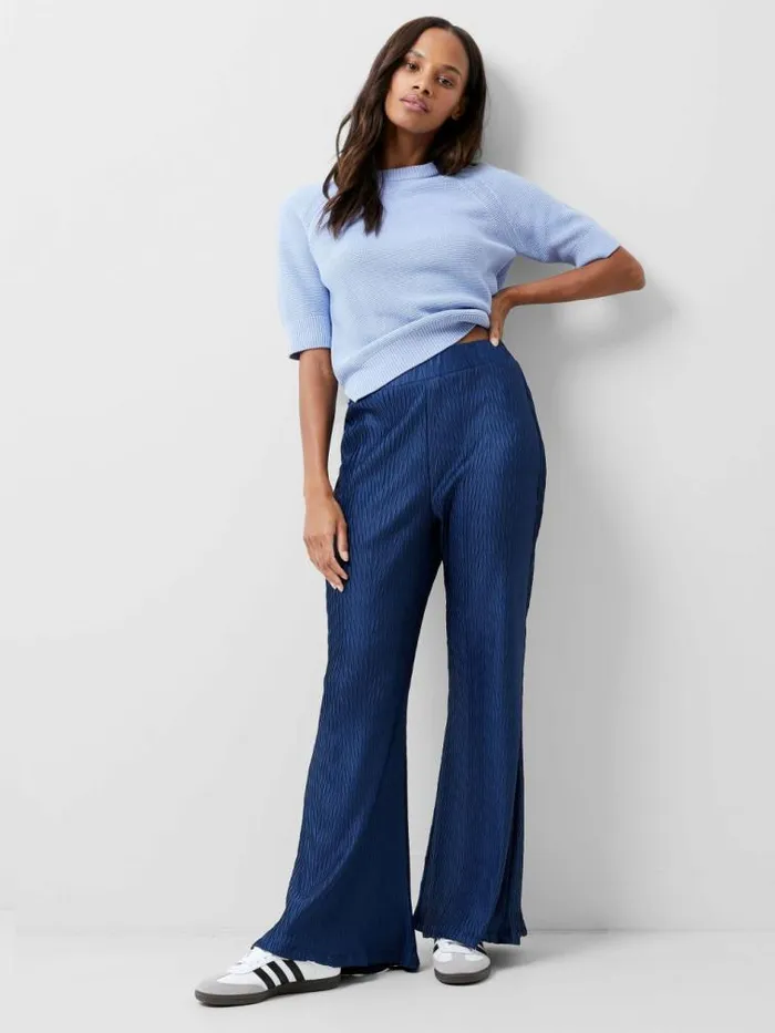 French Connection Scarlette Plisse Trousers Midnight Blue Women Trousers