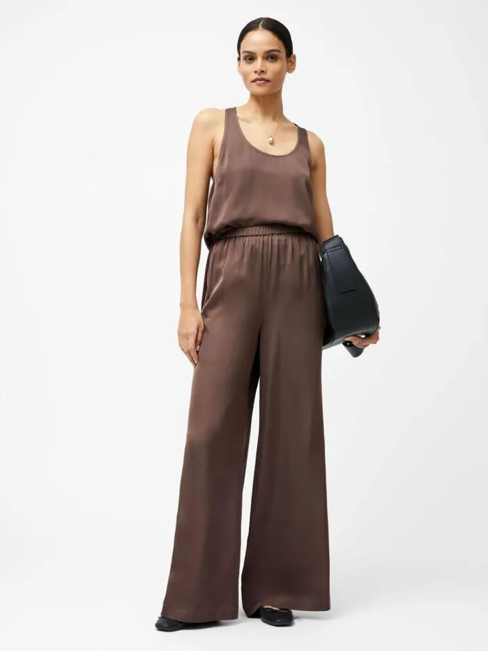 French Connection Sera Eco Satin Elasticated Wide Leg Trousers Walnut Brown Women Trousers French Connection Sera Eco Satin Elasticated Wide Leg Trousers Walnut Brown Women Trousers