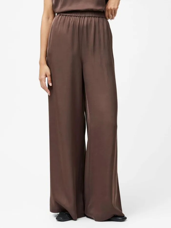French Connection Sera Eco Satin Elasticated Wide Leg Trousers Walnut Brown Women Trousers