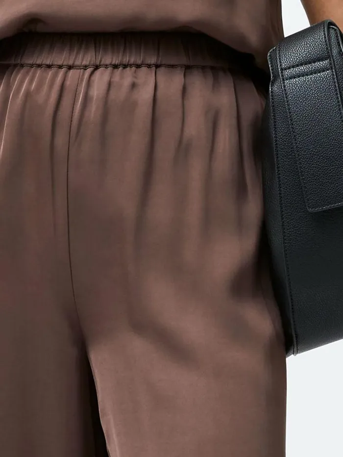French Connection Sera Eco Satin Elasticated Wide Leg Trousers Walnut Brown Women Trousers