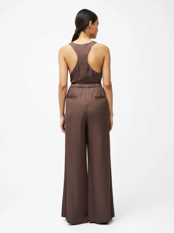 French Connection Sera Eco Satin Elasticated Wide Leg Trousers Walnut Brown Women Trousers