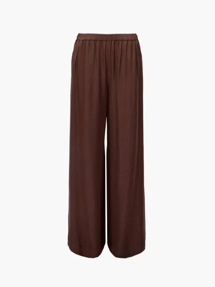 French Connection Sera Eco Satin Elasticated Wide Leg Trousers Walnut Brown Women Trousers