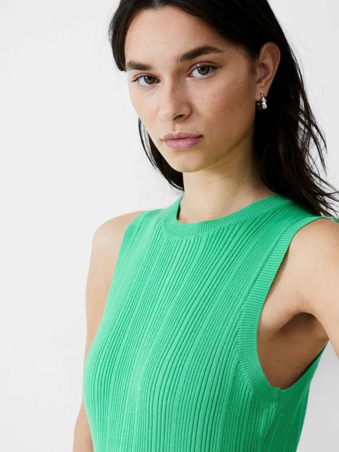 French Connection Sleeveless Rib Knit Midi Dress Poise Green Women Dresses