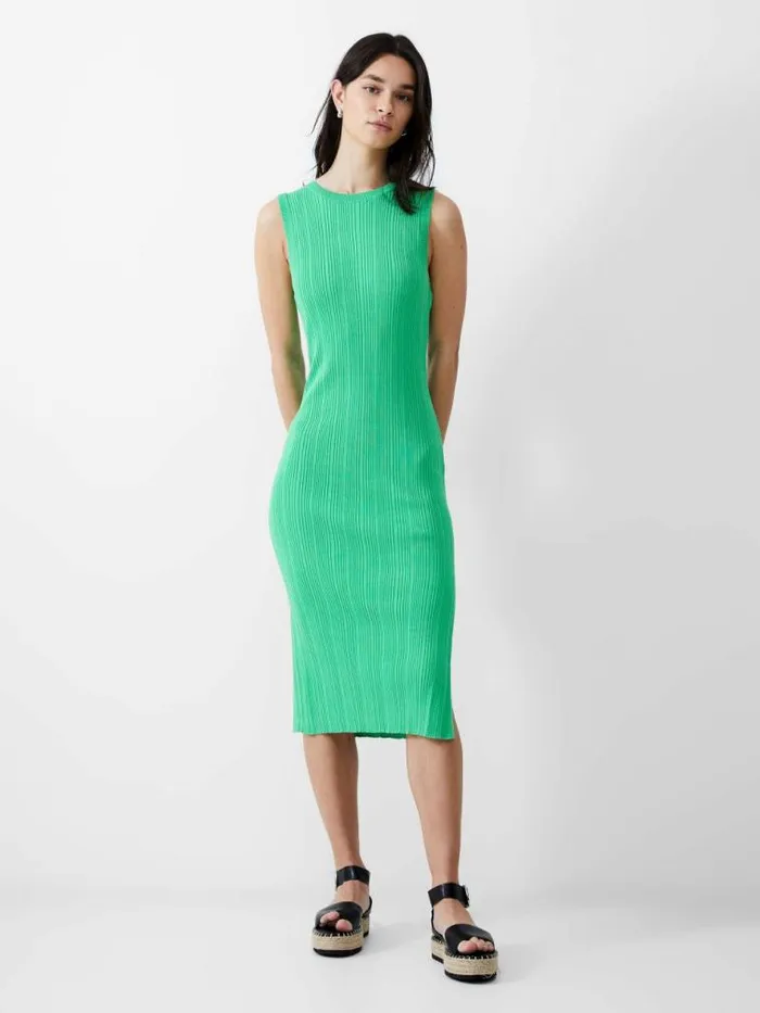 French Connection Sleeveless Rib Knit Midi Dress Poise Green Women Dresses