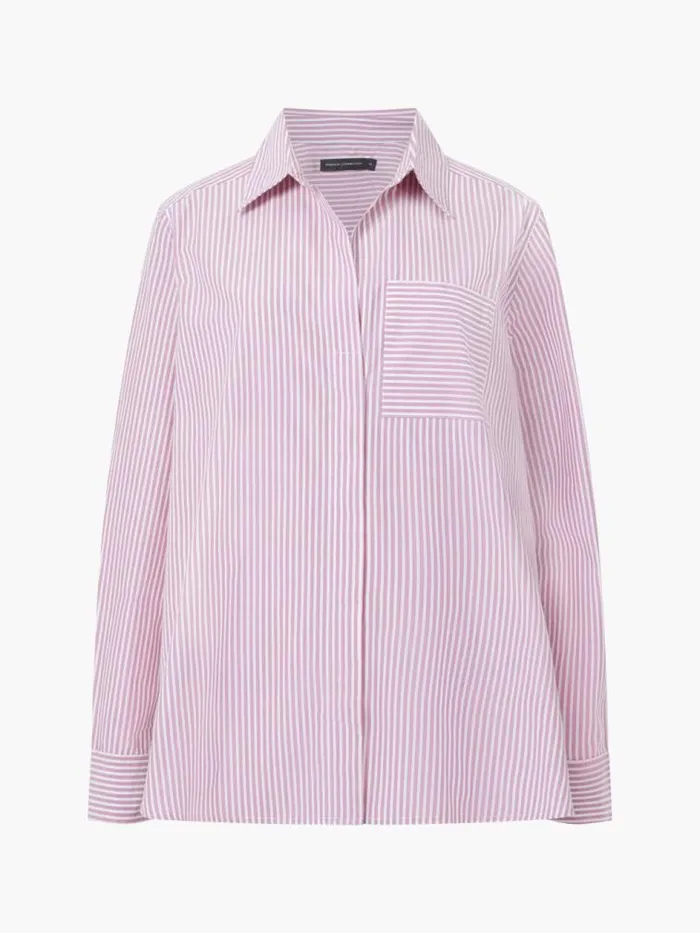 French Connection Stripe Buttoned Popover Shirt Foxglovewhite Women Tops