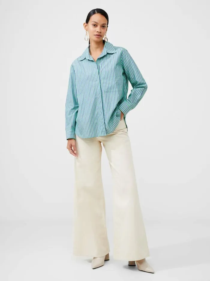 French Connection Stripe Poplin Boyfriend Shirt Grnbluwht Stripe Women Tops