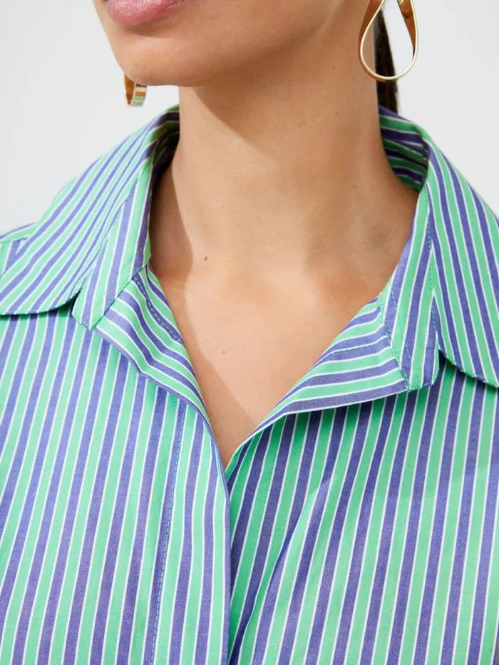 French Connection Stripe Poplin Boyfriend Shirt Grnbluwht Stripe Women Tops