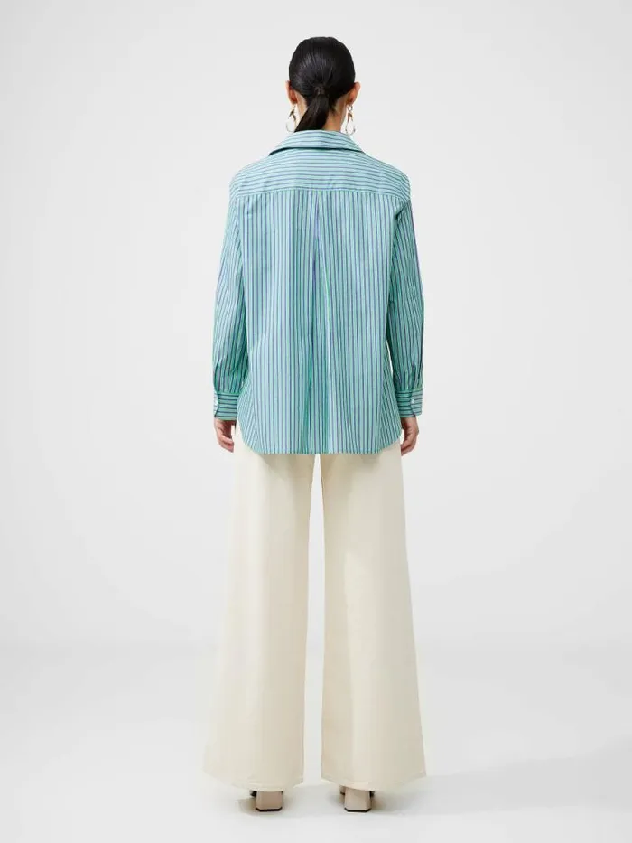 French Connection Stripe Poplin Boyfriend Shirt Grnbluwht Stripe Women Tops