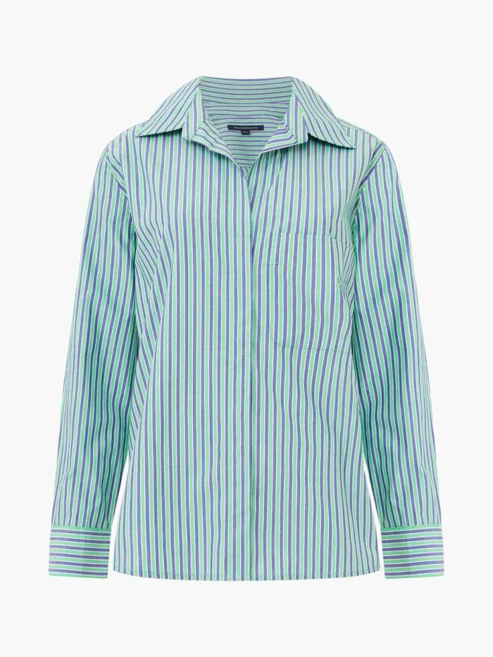 French Connection Stripe Poplin Boyfriend Shirt Grnbluwht Stripe Women Tops