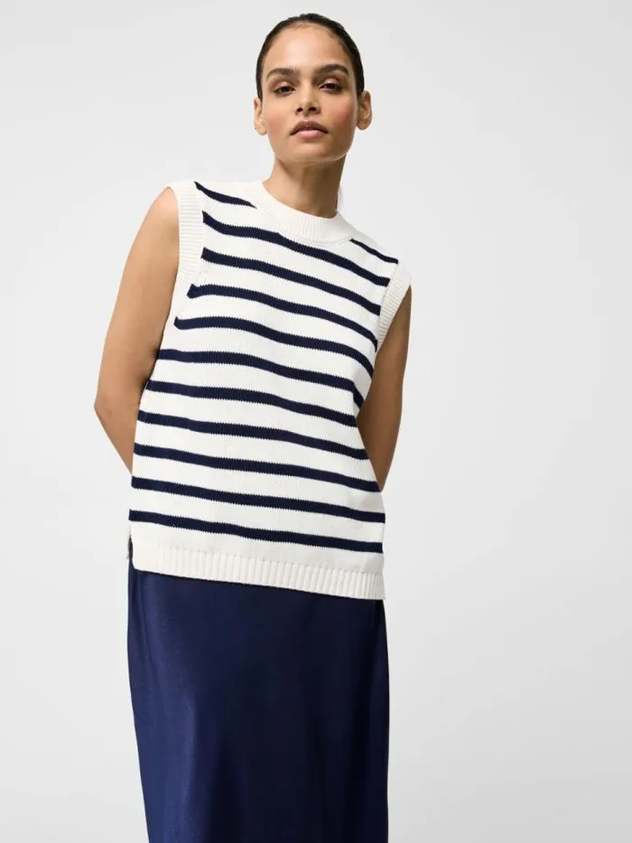 French Connection Striped Oversize Knit Tank Ecrumidnight Women Jumpers and Cardigans