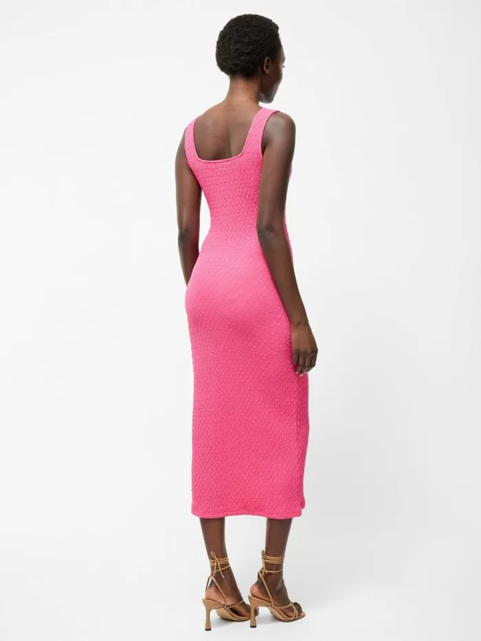 French Connection Textured Square Neck Maxi Dress Raspberry Sorbet Women Dresses
