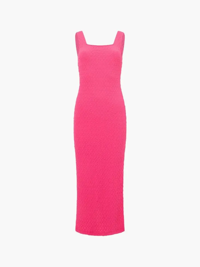 French Connection Textured Square Neck Maxi Dress Raspberry Sorbet Women Dresses