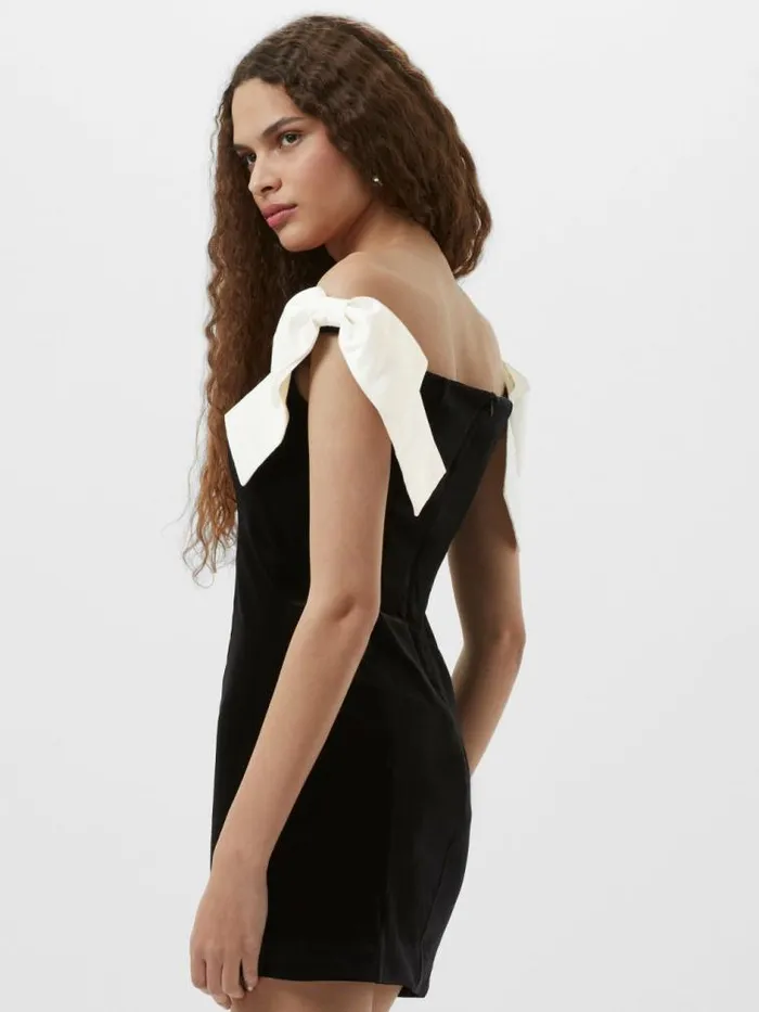 French Connection Velvet Carey Satin Bow Mini Dress Blackporcelain Crea Women Dresses