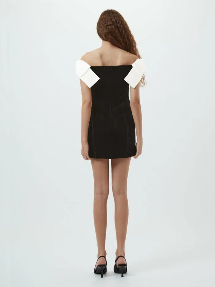 French Connection Velvet Carey Satin Bow Mini Dress Blackporcelain Crea Women Dresses