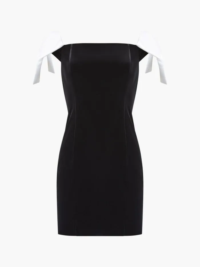 French Connection Velvet Carey Satin Bow Mini Dress Blackporcelain Crea Women Dresses