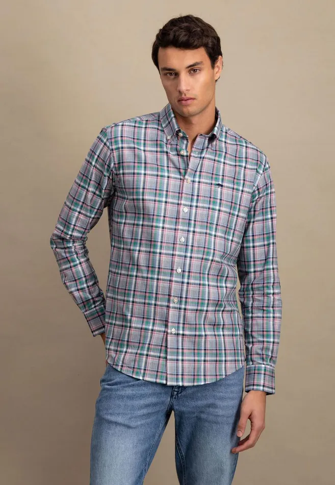 FYNCHHATTON Carroted Shirt With Buttondown Collar Grass Greenflamelight Khaki Men Shirts