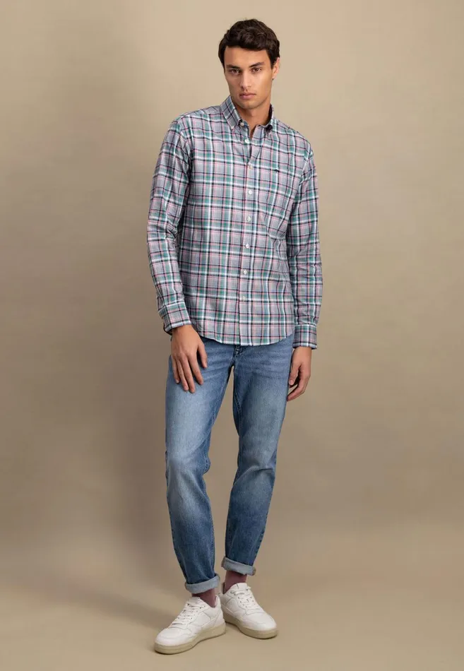 FYNCHHATTON Carroted Shirt With Buttondown Collar Grass Greenflamelight Khaki Men Shirts