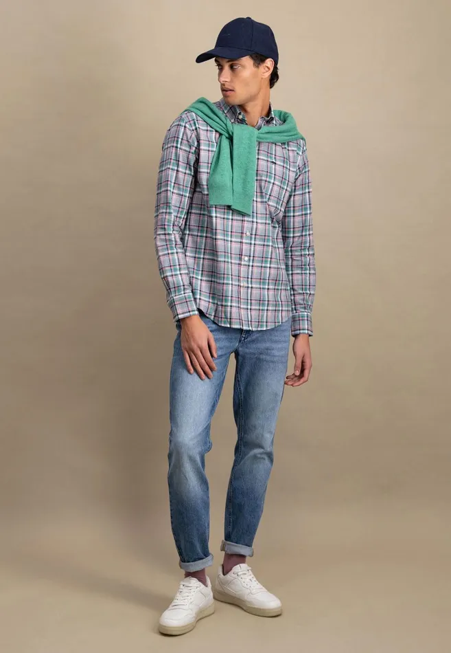 FYNCHHATTON Carroted Shirt With Buttondown Collar Grass Greenflamelight Khaki Men Shirts