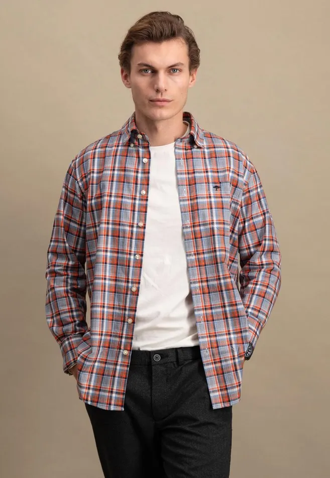 FYNCHHATTON Carroted Shirt With Buttondown Collar Grass Greenflamelight Khaki Men Shirts