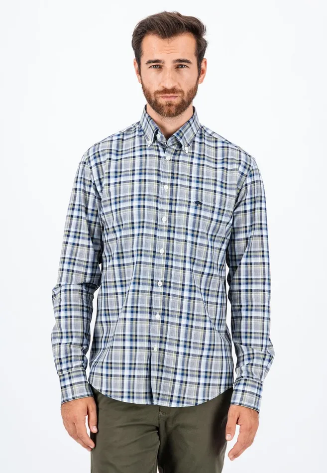 FYNCHHATTON Carroted Shirt With Buttondown Collar Grass Greenflamelight Khaki Men Shirts