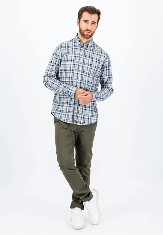 FYNCHHATTON Carroted Shirt With Buttondown Collar Grass Greenflamelight Khaki Men Shirts
