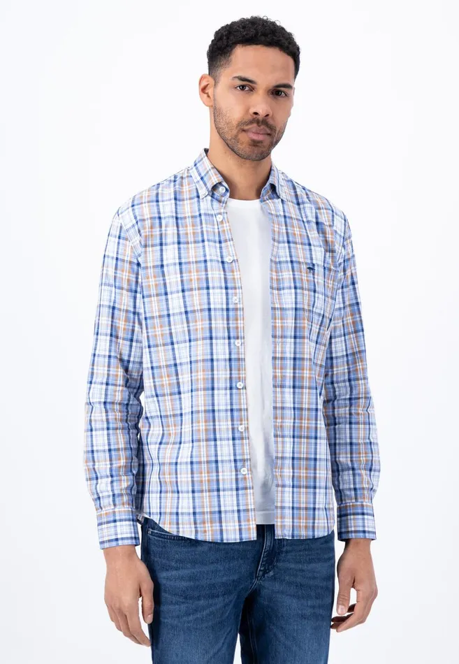 FYNCHHATTON Checked Buttondown Shirt Crystal Blueimpalaleaf Greenorient Red Men Shirts