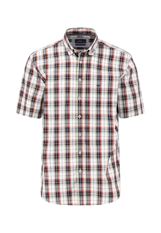 FYNCHHATTON Checkered Shortsleeved Shirt With Buttondown Collar Light Khaki Men Shirts