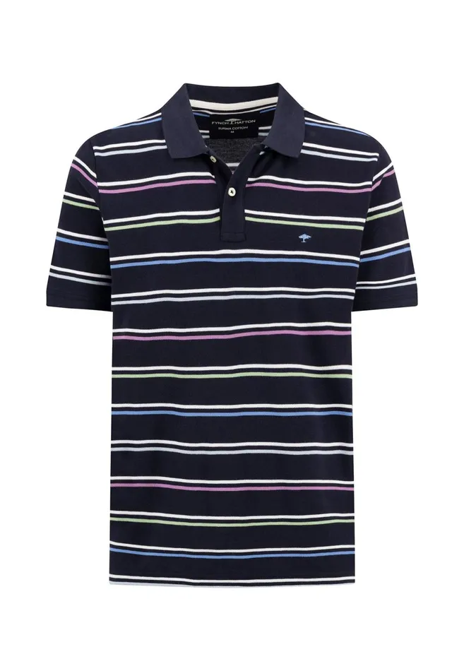 FYNCHHATTON Colorful Striped Polo Shirt Made Of Premium Cotton Navyoffwhite Men Polo Shirt FYNCHHATTON Colorful Striped Polo Shirt Made Of Premium Cotton Navyoffwhite Men Polo Shirt