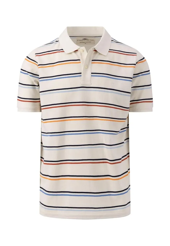 FYNCHHATTON Colorful Striped Polo Shirt Made Of Premium Cotton Navyoffwhite Men Polo Shirt FYNCHHATTON Colorful Striped Polo Shirt Made Of Premium Cotton Navyoffwhite Men Polo Shirt