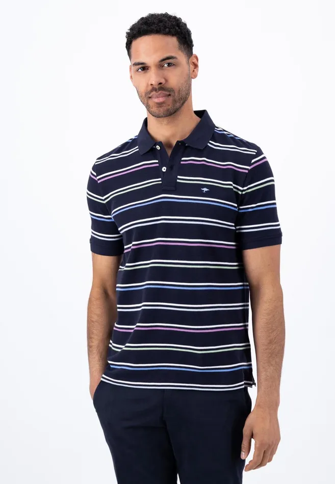 FYNCHHATTON Colorful Striped Polo Shirt Made Of Premium Cotton Navyoffwhite Men Polo Shirt FYNCHHATTON Colorful Striped Polo Shirt Made Of Premium Cotton Navyoffwhite Men Polo Shirt