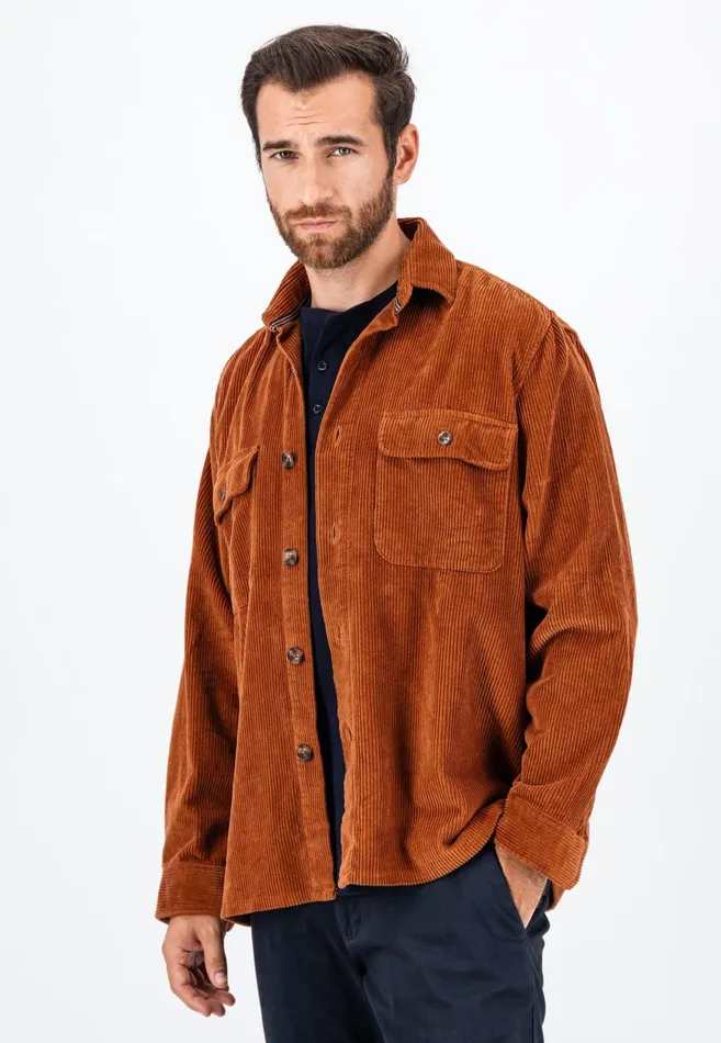 FYNCHHATTON Cord Overhirt With A Kent Collar Hazelcloud Bluenavywinter White Men Shirts