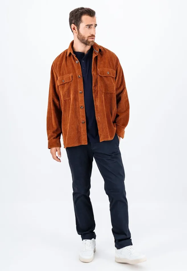 FYNCHHATTON Cord Overhirt With A Kent Collar Hazelcloud Bluenavywinter White Men Shirts