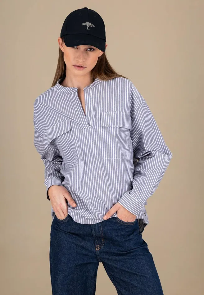 FYNCHHATTON Cotton Blouse With Subtle Strip Pattern Blue Purple Women Blouses FYNCHHATTON Cotton Blouse With Subtle Strip Pattern Blue Purple Women Blouses