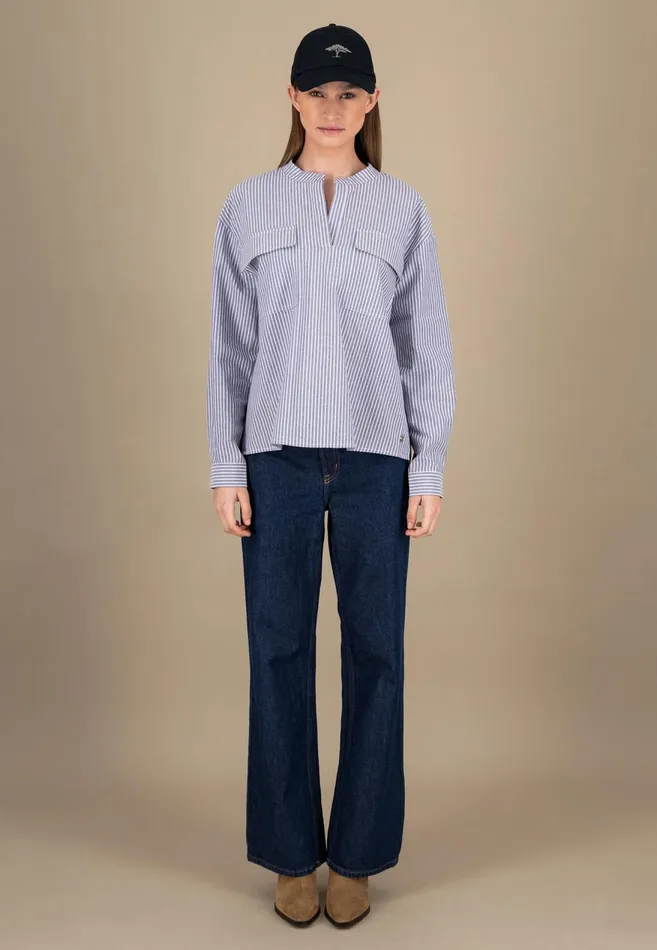 FYNCHHATTON Cotton Blouse With Subtle Strip Pattern Blue Purple Women Blouses