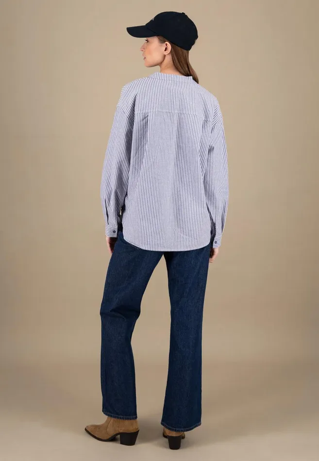 FYNCHHATTON Cotton Blouse With Subtle Strip Pattern Blue Purple Women Blouses