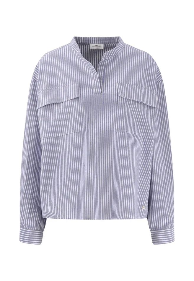 FYNCHHATTON Cotton Blouse With Subtle Strip Pattern Blue Purple Women Blouses