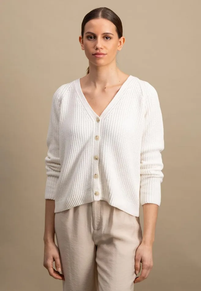 FYNCHHATTON Cotton Knitted Jacket With A Button Placket Milksummer Taupe Women Cardigan FYNCHHATTON Cotton Knitted Jacket With A Button Placket Milksummer Taupe Women Cardigan