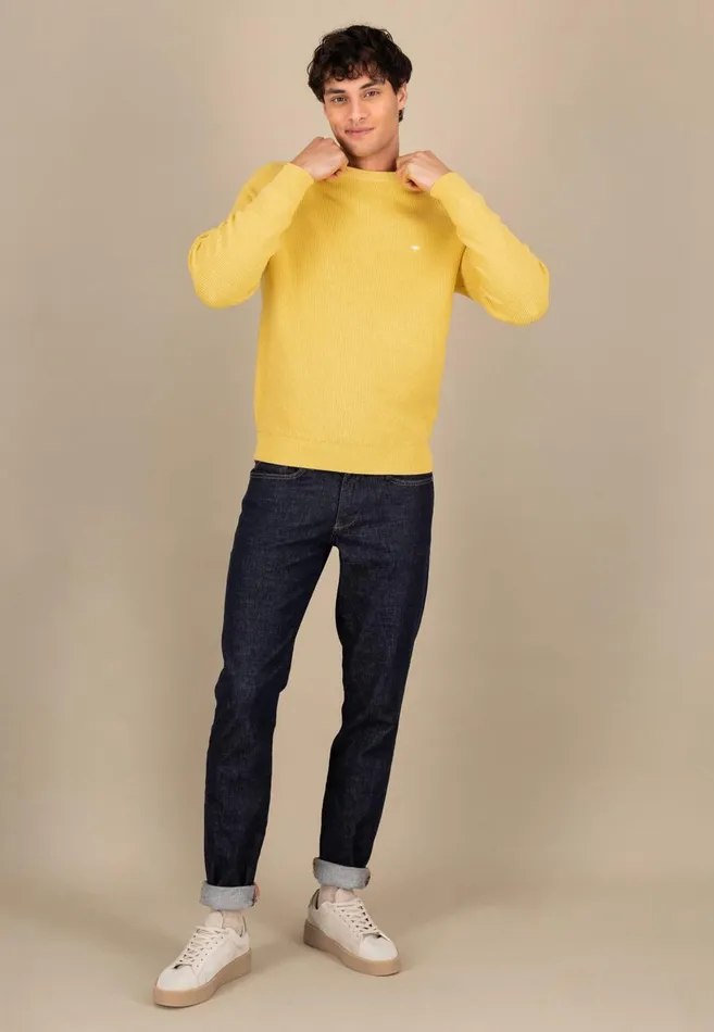 FYNCHHATTON Cotton Knitting Sweaters With A Logodail Vivid Yellowstrong Bluenavynew Offwhite Men Sweater