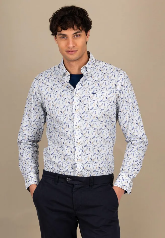FYNCHHATTON Cotton Shirt With Floral Allover Print Splashy Oceanvivid Yellow Men Shirts