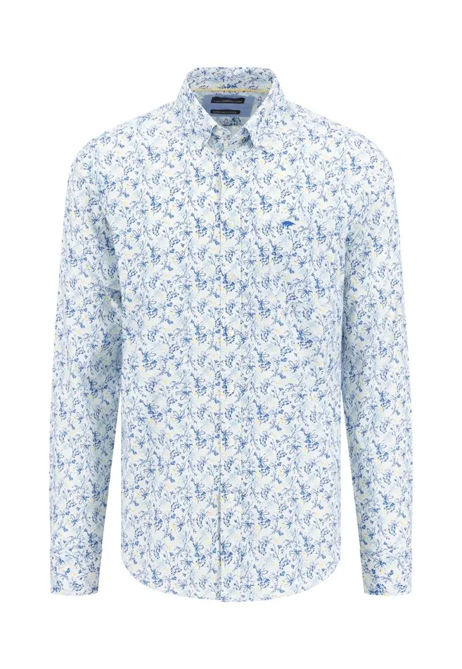 FYNCHHATTON Cotton Shirt With Floral Allover Print Splashy Oceanvivid Yellow Men Shirts
