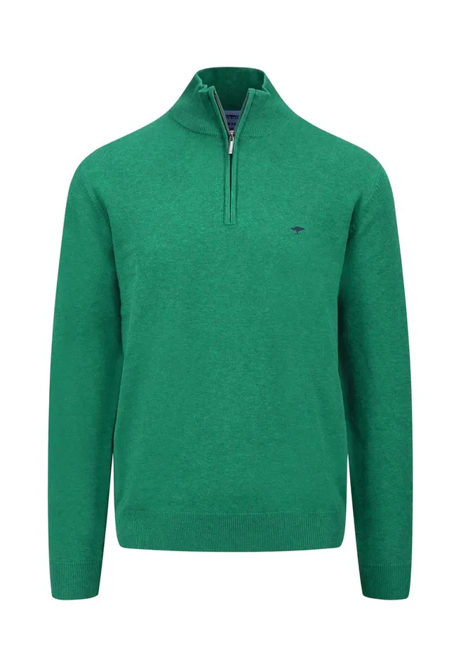 FYNCHHATTON Cotton Sweater With A Troyer Collar And Logo Detail Hazelruby Redazurenightdark Emeraldgrass Greenearthcharcoal Men Sweater