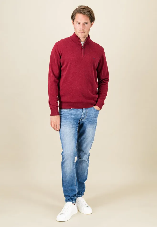 FYNCHHATTON Cotton Sweater With A Troyer Collar And Logo Detail Hazelruby Redazurenightdark Emeraldgrass Greenearthcharcoal Men Sweater