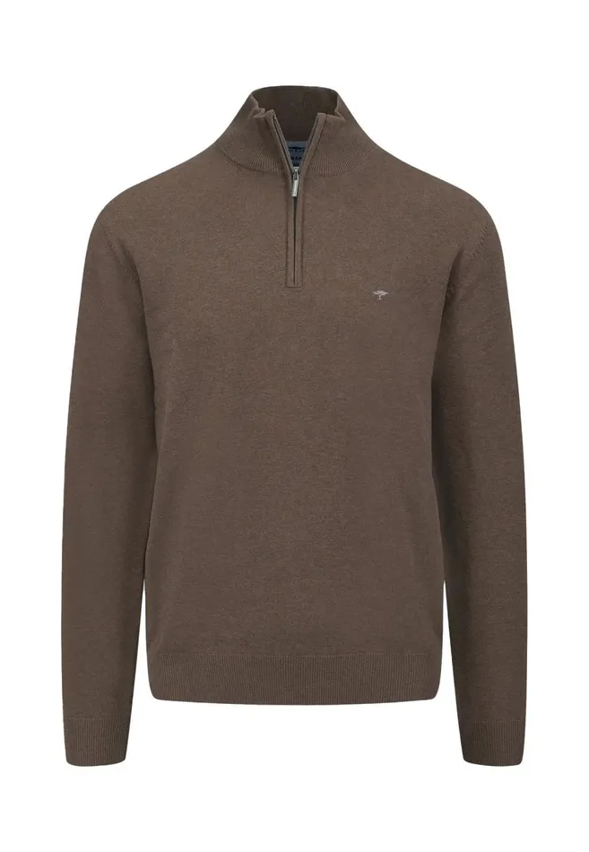 FYNCHHATTON Cotton Sweater With A Troyer Collar And Logo Detail Hazelruby Redazurenightdark Emeraldgrass Greenearthcharcoal Men Sweater