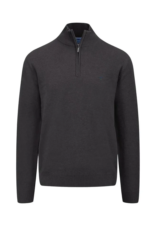 FYNCHHATTON Cotton Sweater With A Troyer Collar And Logo Detail Hazelruby Redazurenightdark Emeraldgrass Greenearthcharcoal Men Sweater