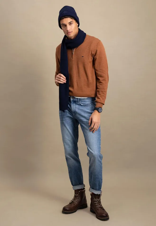 FYNCHHATTON Cotton Sweater With A Troyer Collar And Logo Detail Hazelruby Redazurenightdark Emeraldgrass Greenearthcharcoal Men Sweater