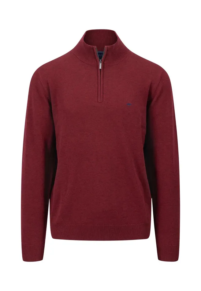 FYNCHHATTON Cotton Sweater With A Troyer Collar And Logo Detail Hazelruby Redazurenightdark Emeraldgrass Greenearthcharcoal Men Sweater