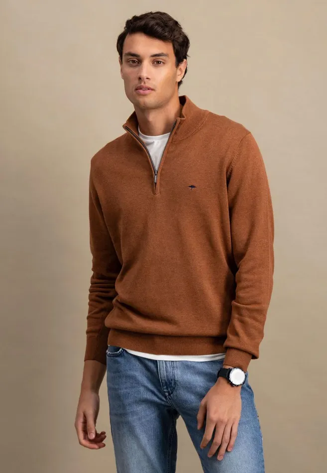 FYNCHHATTON Cotton Sweater With A Troyer Collar And Logo Detail Hazelruby Redazurenightdark Emeraldgrass Greenearthcharcoal Men Sweater