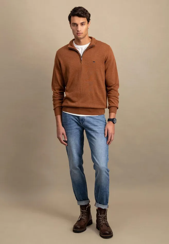 FYNCHHATTON Cotton Sweater With A Troyer Collar And Logo Detail Hazelruby Redazurenightdark Emeraldgrass Greenearthcharcoal Men Sweater