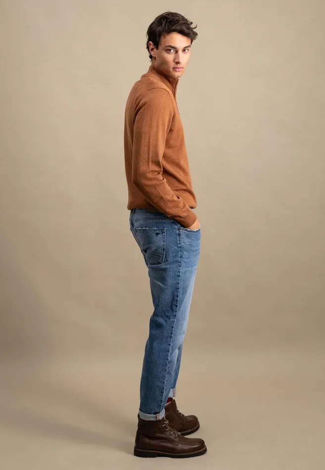 FYNCHHATTON Cotton Sweater With A Troyer Collar And Logo Detail Hazelruby Redazurenightdark Emeraldgrass Greenearthcharcoal Men Sweater