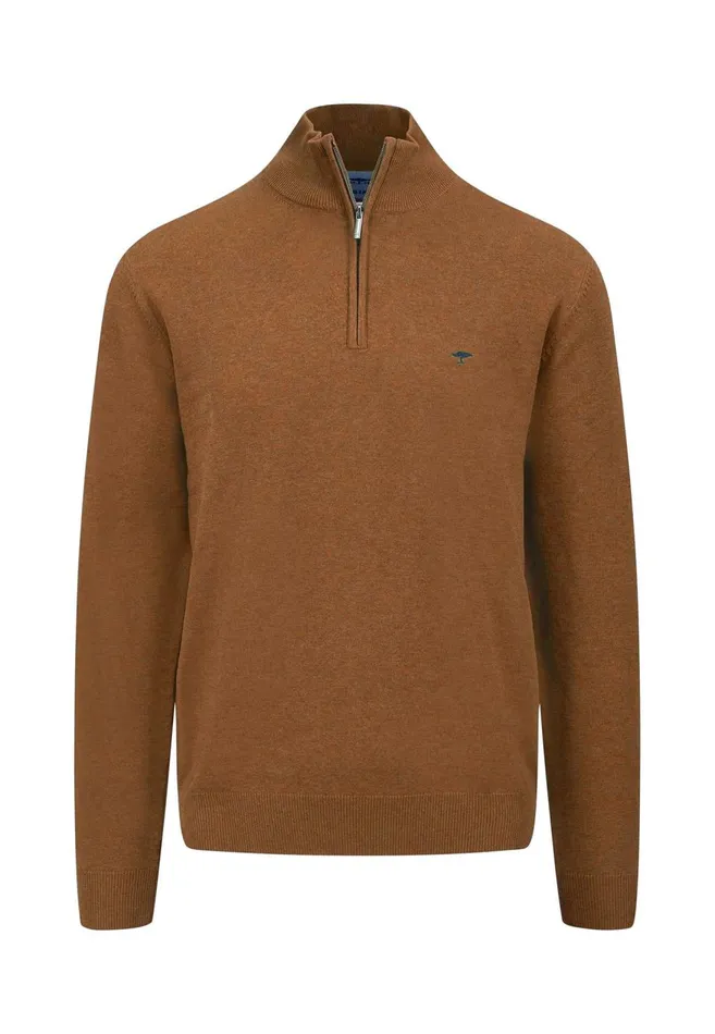 FYNCHHATTON Cotton Sweater With A Troyer Collar And Logo Detail Hazelruby Redazurenightdark Emeraldgrass Greenearthcharcoal Men Sweater